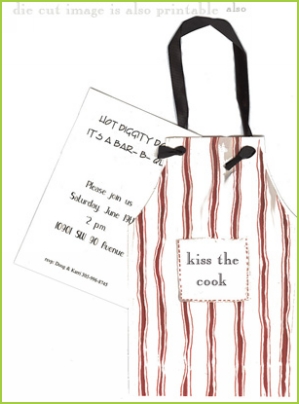 Red and White Apron with black ribbon tag invitation by Stevie Streck